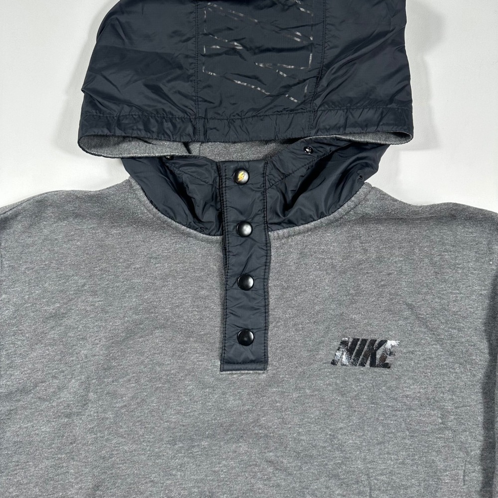Nike Hoodie Mens 2XL Snap Henley Mixed Media Fleece Gray Vintage 90's Y2K
